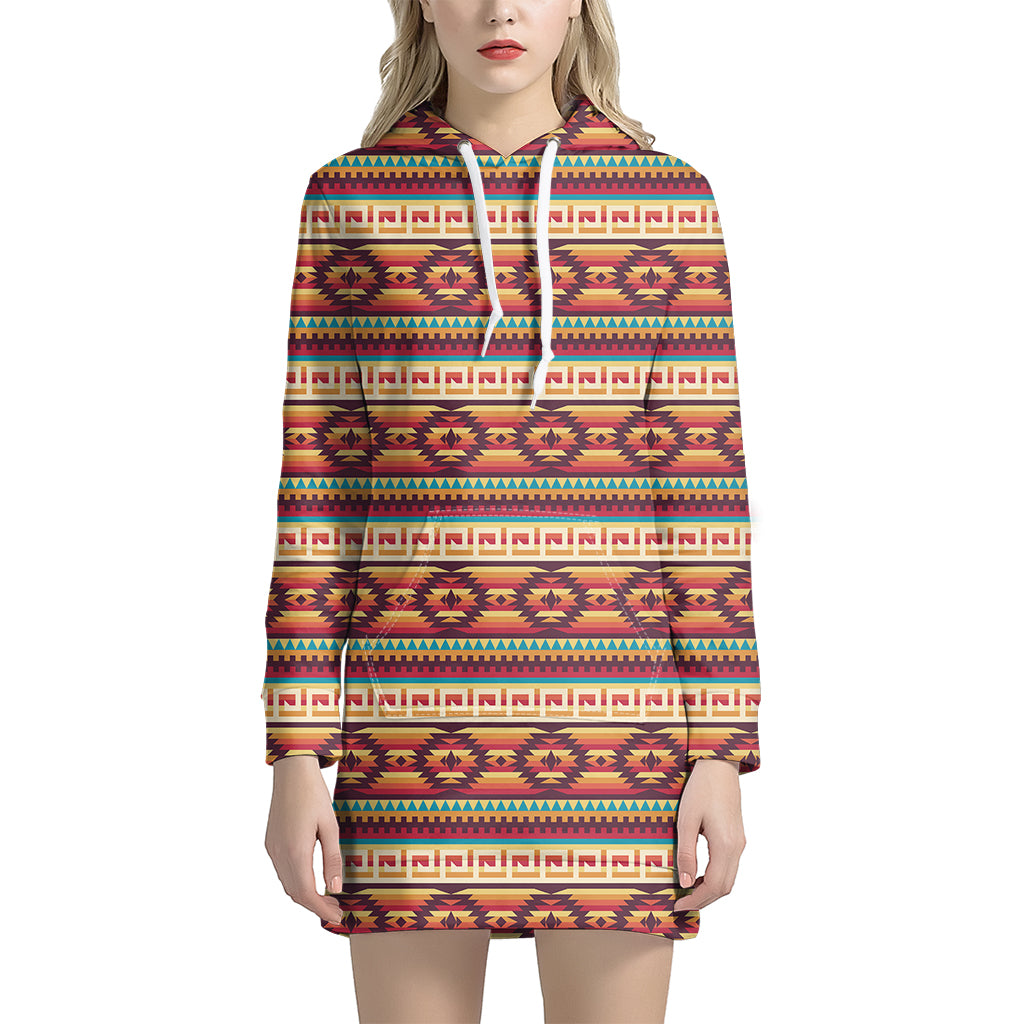 Native Inspired Pattern Print Women's Pullover Hoodie Dress