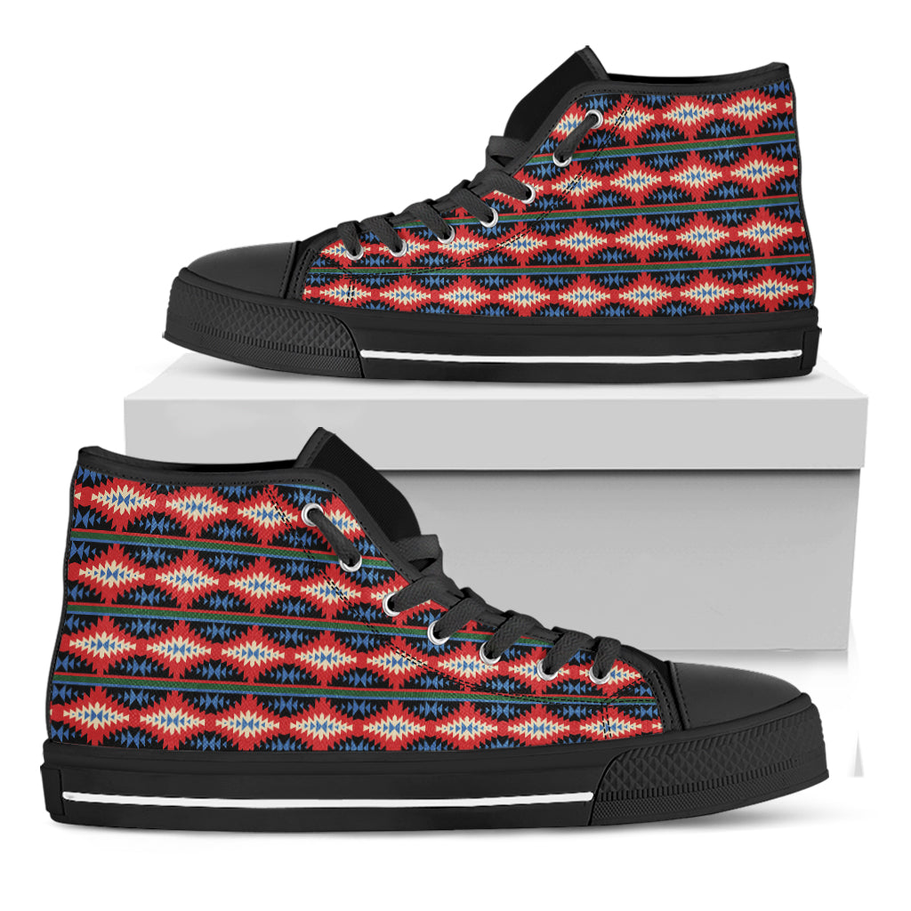 Native Navajo Pattern Print Black High Top Shoes