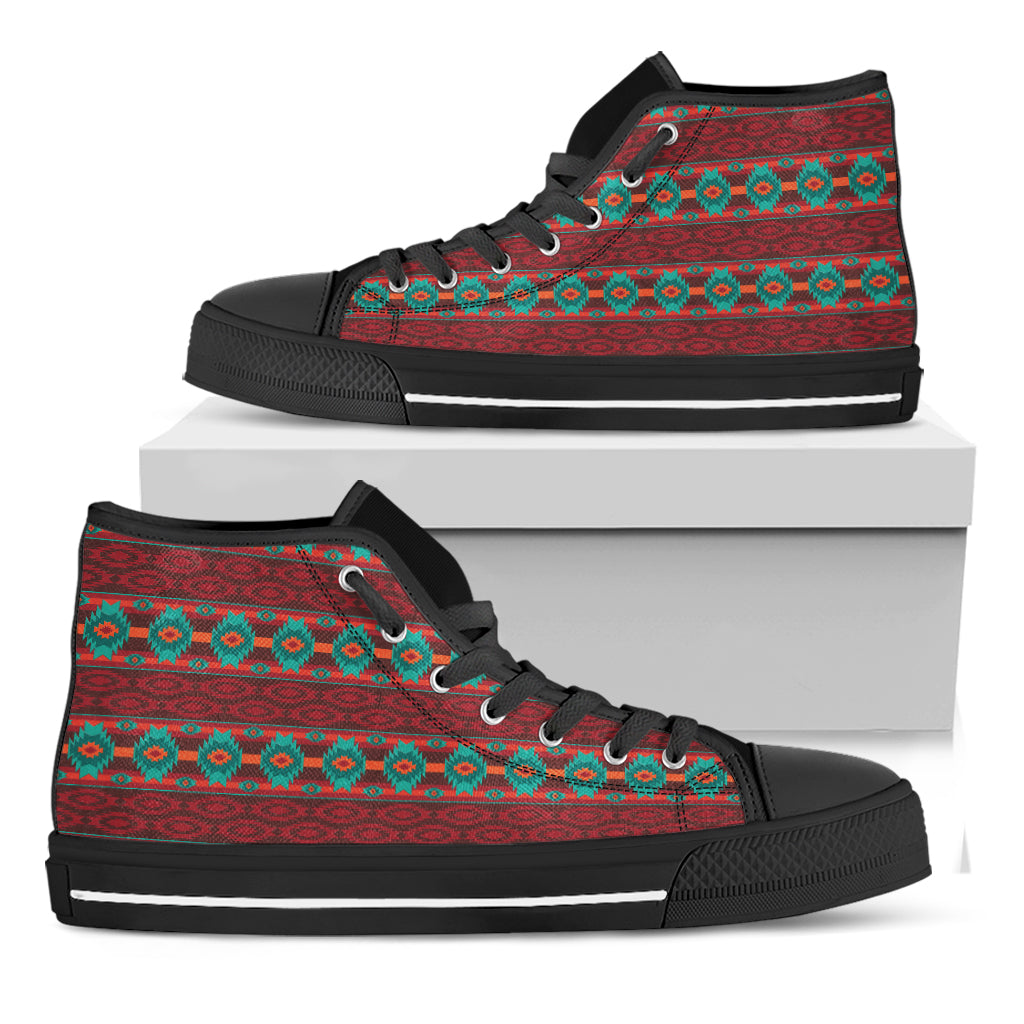 Native Southwestern Pattern Print Black High Top Shoes