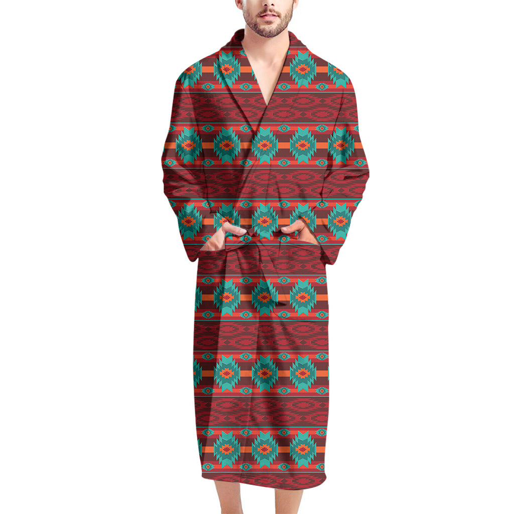 Native Southwestern Pattern Print Men's Bathrobe