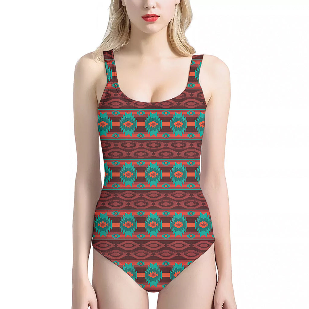 Native Southwestern Pattern Print One Piece Halter Neck Swimsuit