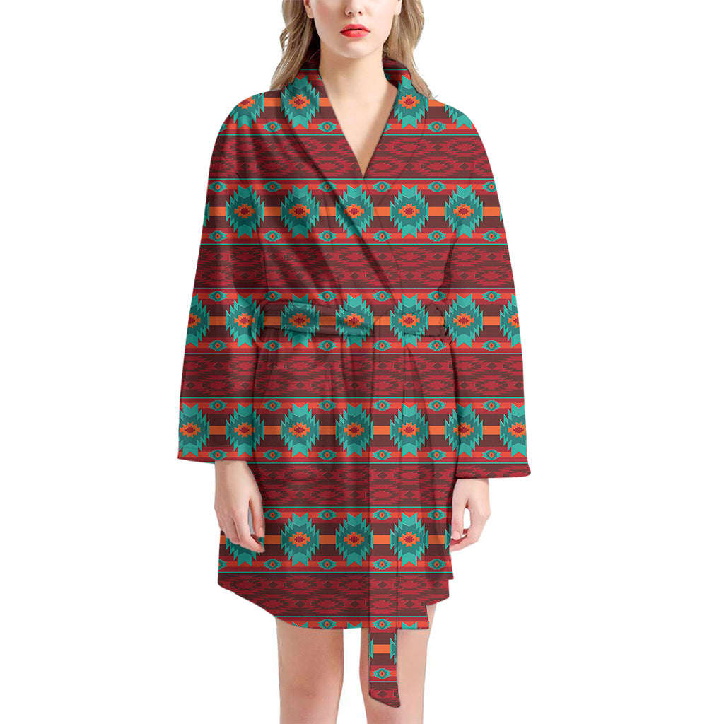 Native Southwestern Pattern Print Women's Bathrobe