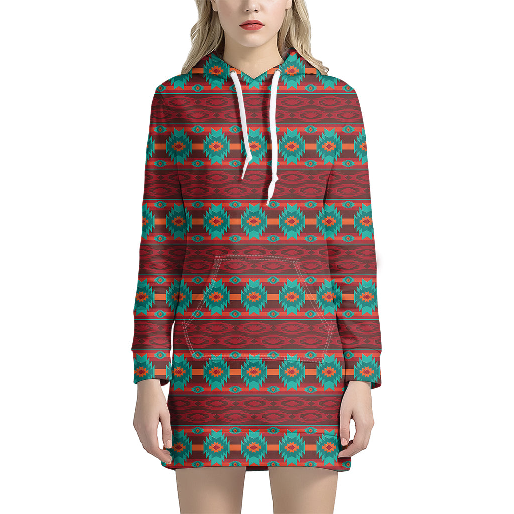 Native Southwestern Pattern Print Women's Pullover Hoodie Dress