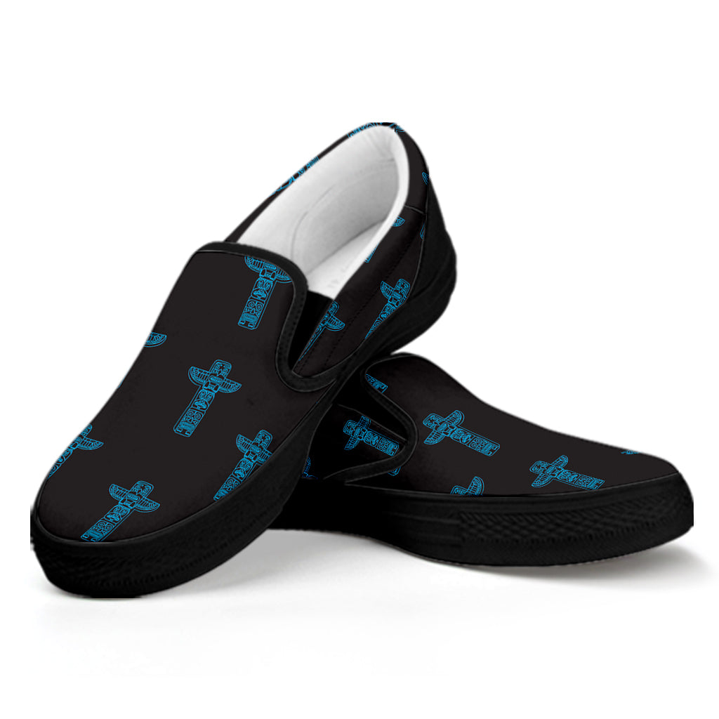 Native Totem Pattern Print Black Slip On Shoes