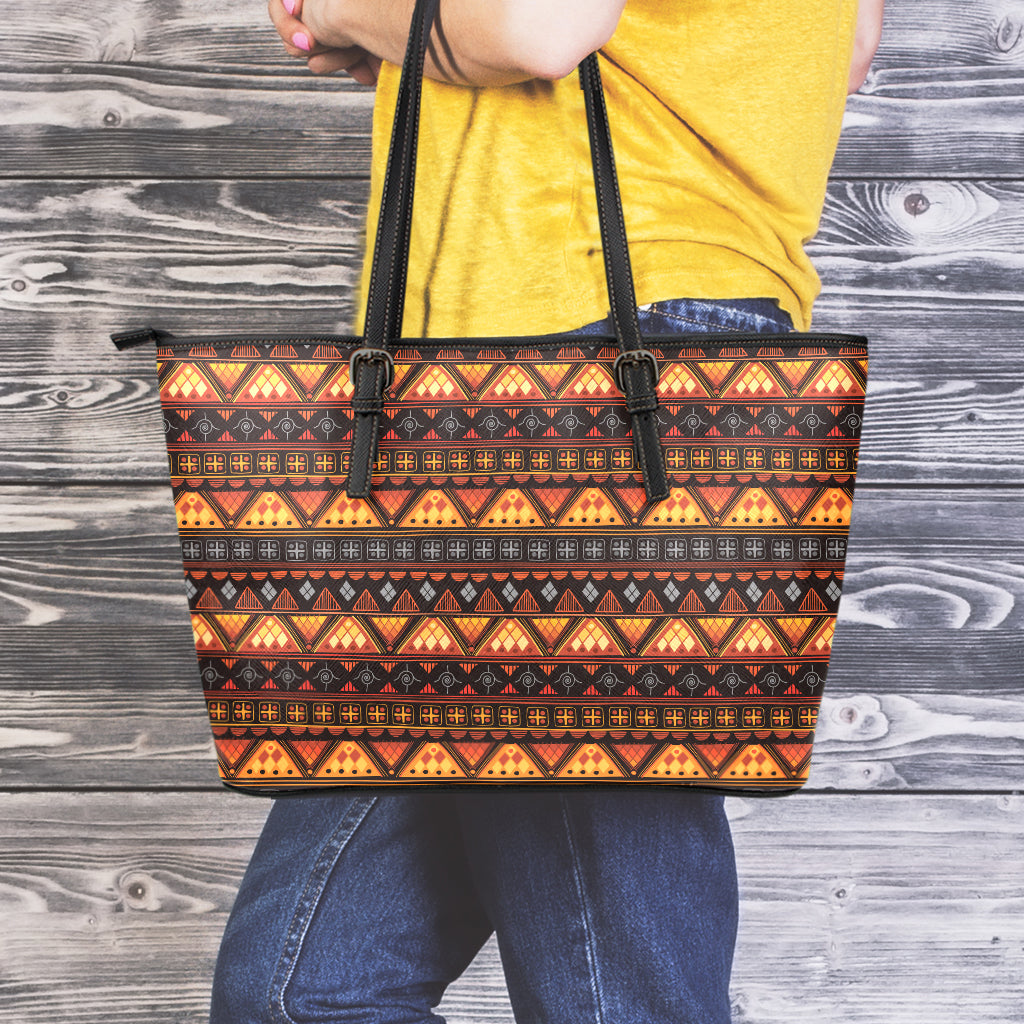 Native Tribal African Pattern Print Leather Tote Bag