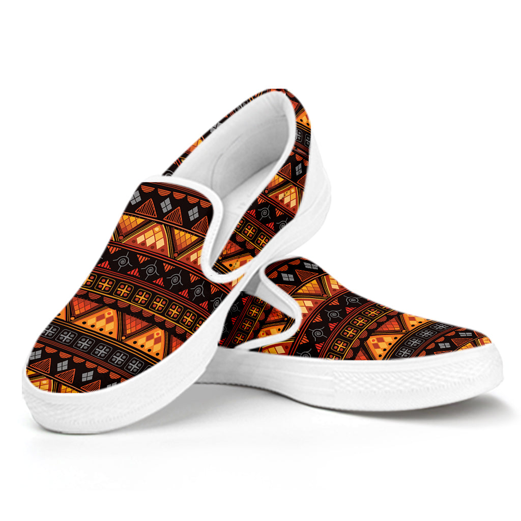 Native Tribal African Pattern Print White Slip On Shoes