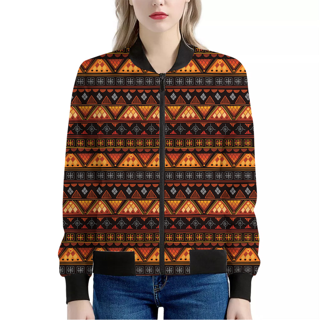 Native Tribal African Pattern Print Women's Bomber Jacket