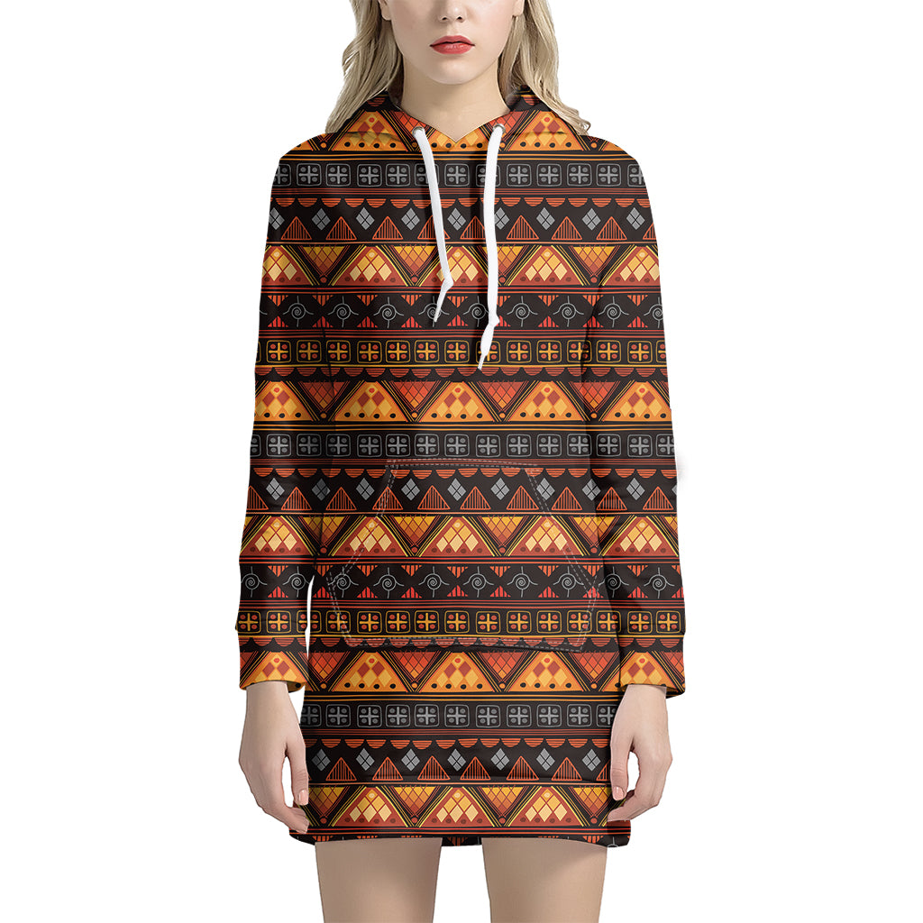 Native Tribal African Pattern Print Women's Pullover Hoodie Dress