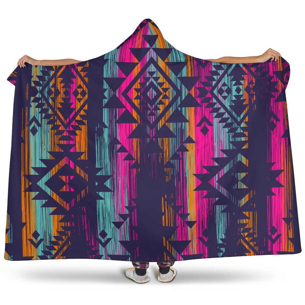 Native Tribal Aztec Pattern Print Hooded Blanket