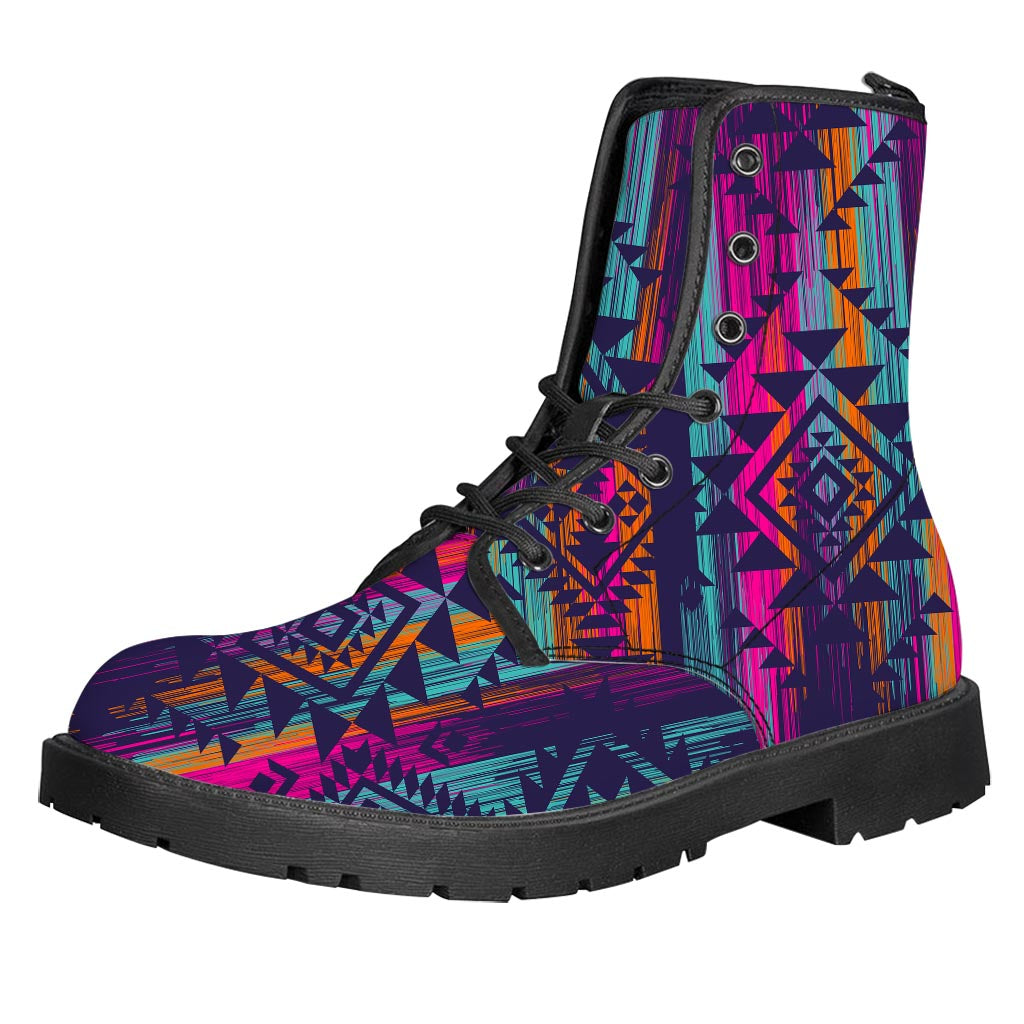 Native Tribal Aztec Pattern Print Leather Boots