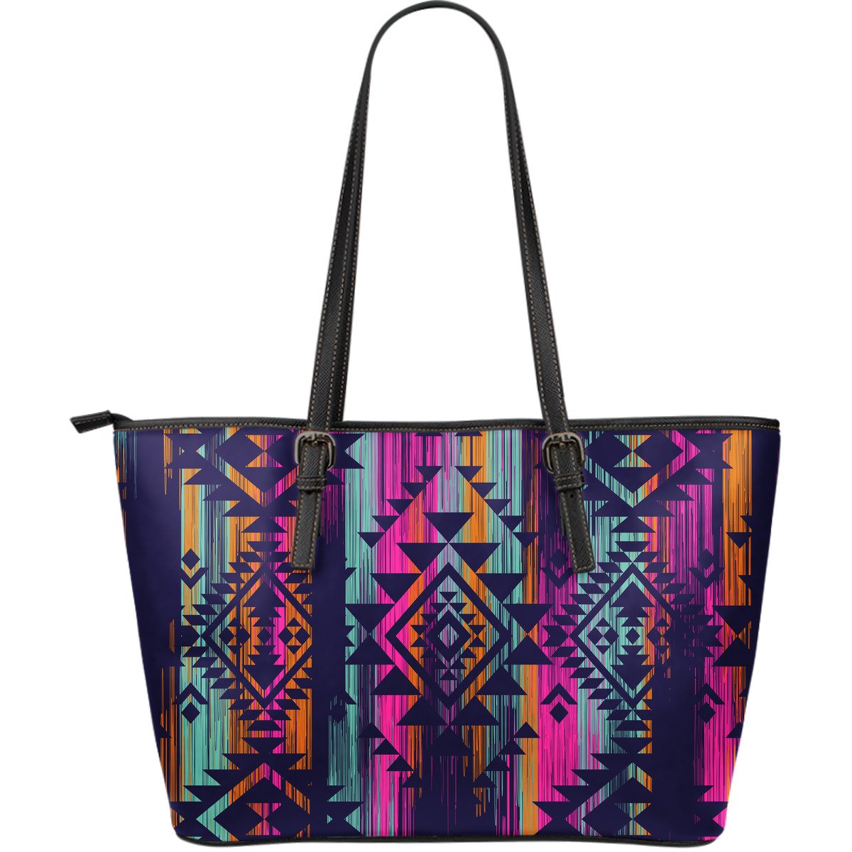 Native Tribal Aztec Pattern Print Leather Tote Bag