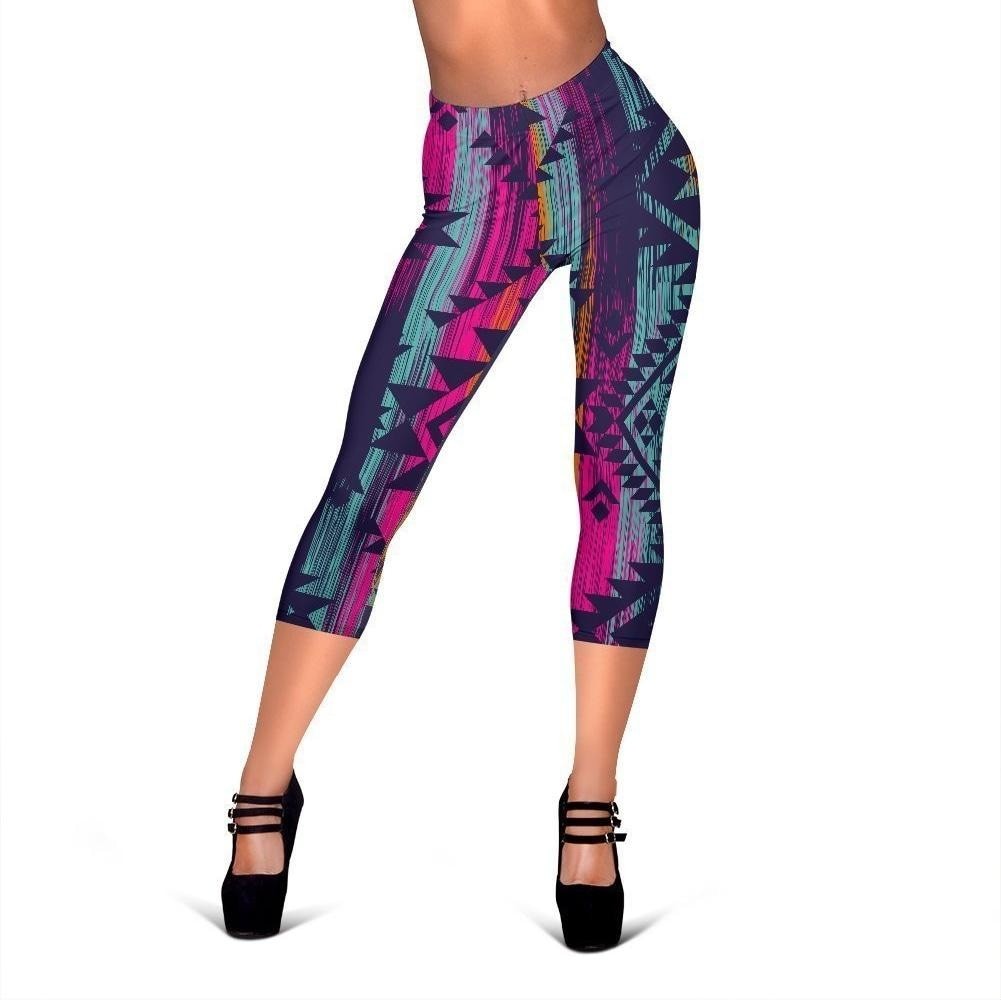 Native Tribal Aztec Pattern Print Women's Capri Leggings