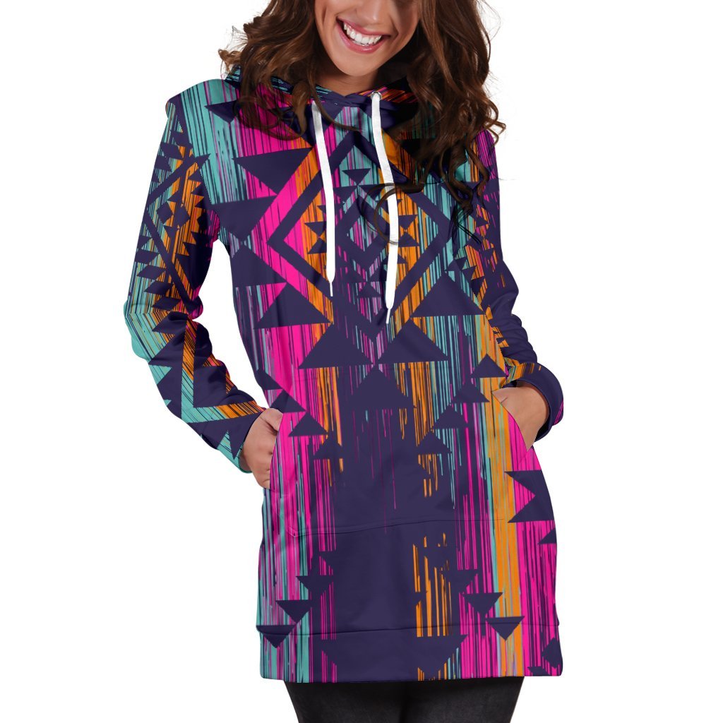 Native Tribal Aztec Pattern Print Women's Pullover Hoodie Dress