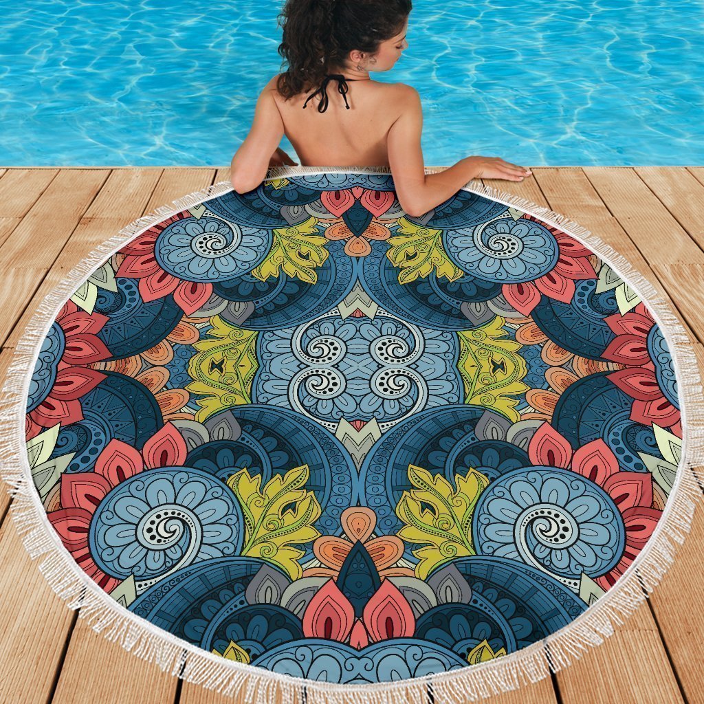 Native Tribal Bohemian Pattern Print Round Beach Blanket