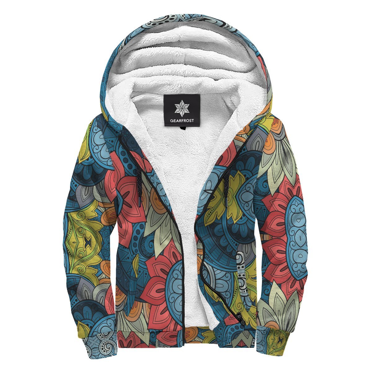 Native Tribal Bohemian Pattern Print Sherpa Lined Fleece Hoodie