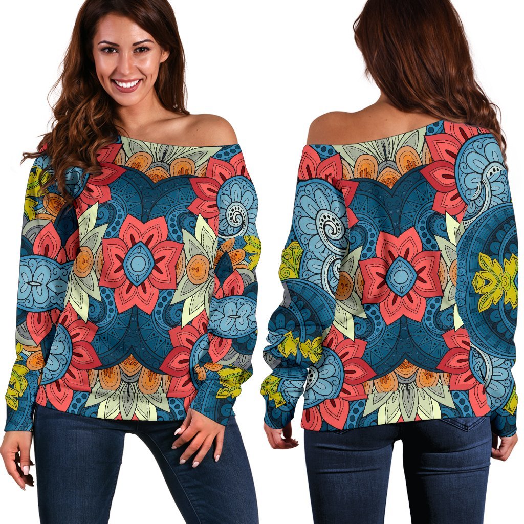 Native Tribal Bohemian Pattern Print Women's Off-Shoulder Sweatshirt