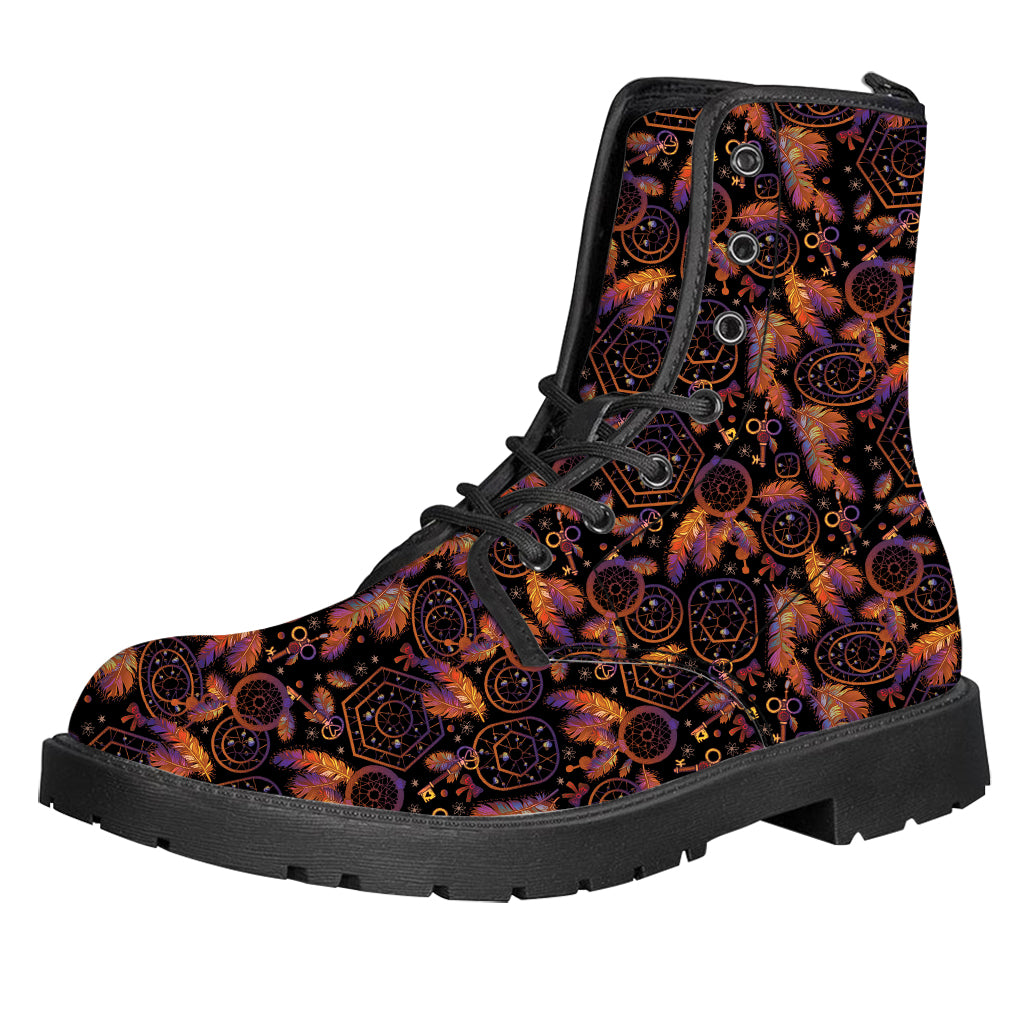 Native Tribal Dream Catcher Print Leather Boots