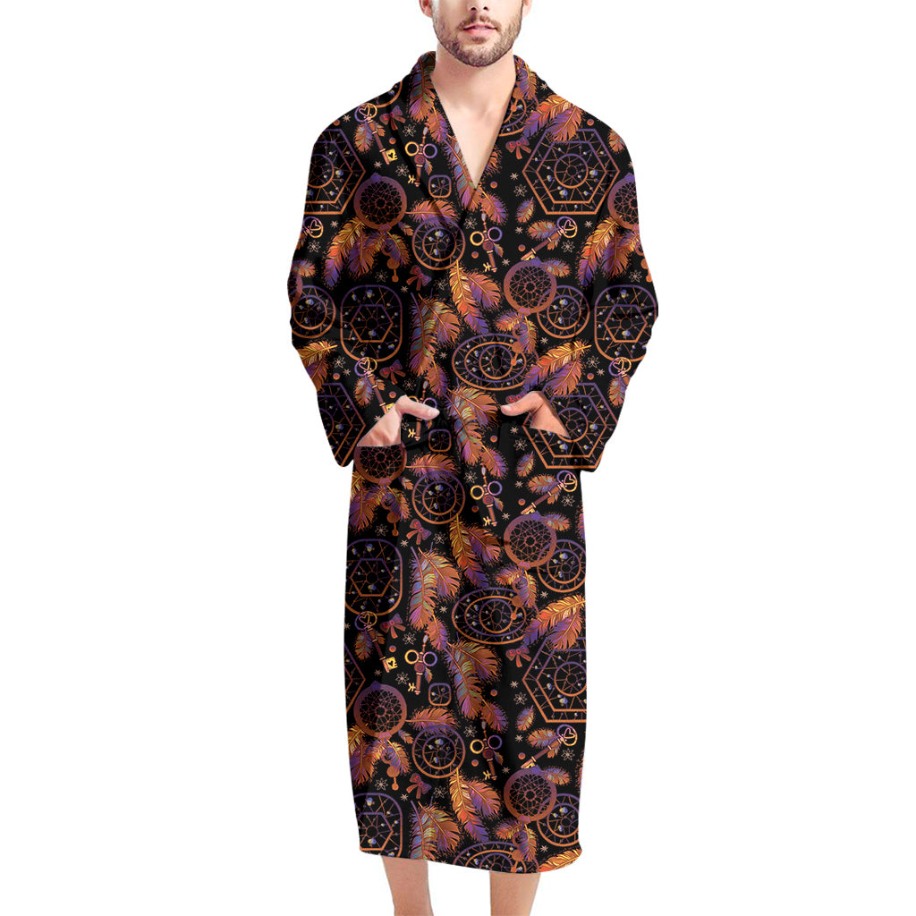 Native Tribal Dream Catcher Print Men's Bathrobe