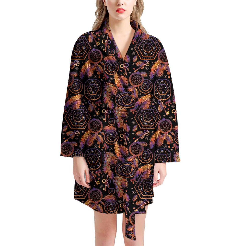 Native Tribal Dream Catcher Print Women's Bathrobe