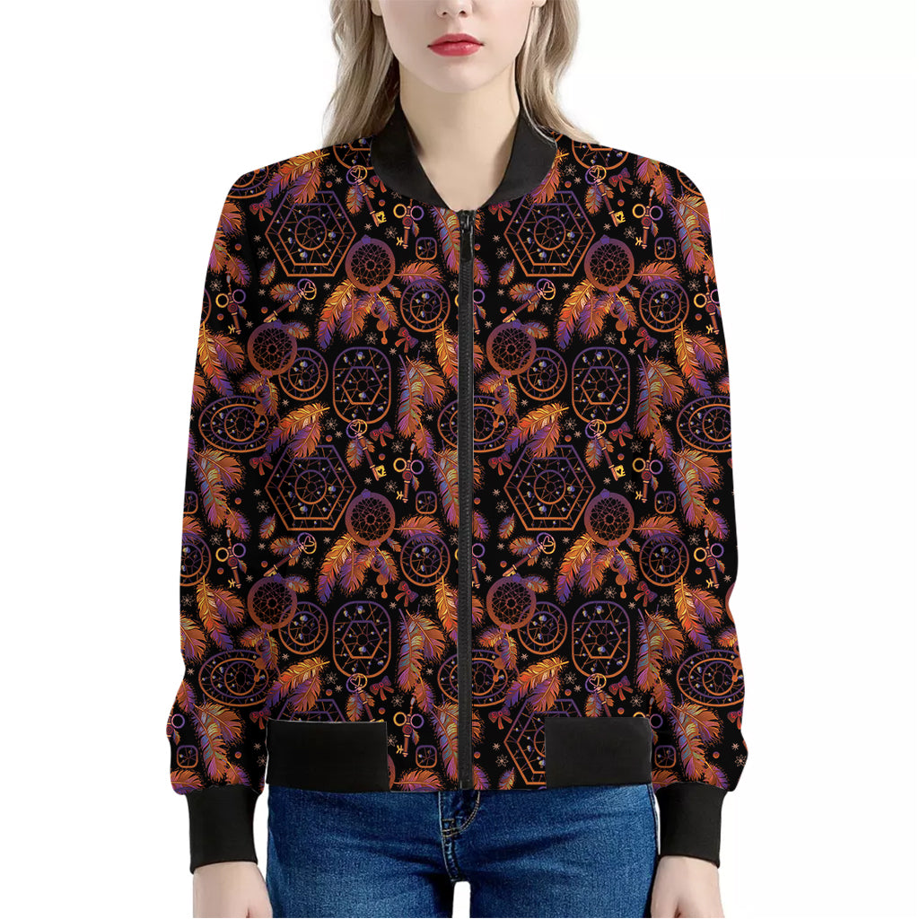 Native Tribal Dream Catcher Print Women's Bomber Jacket