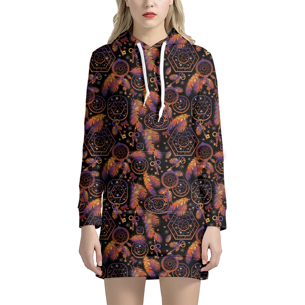 Native Tribal Dream Catcher Print Women's Pullover Hoodie Dress