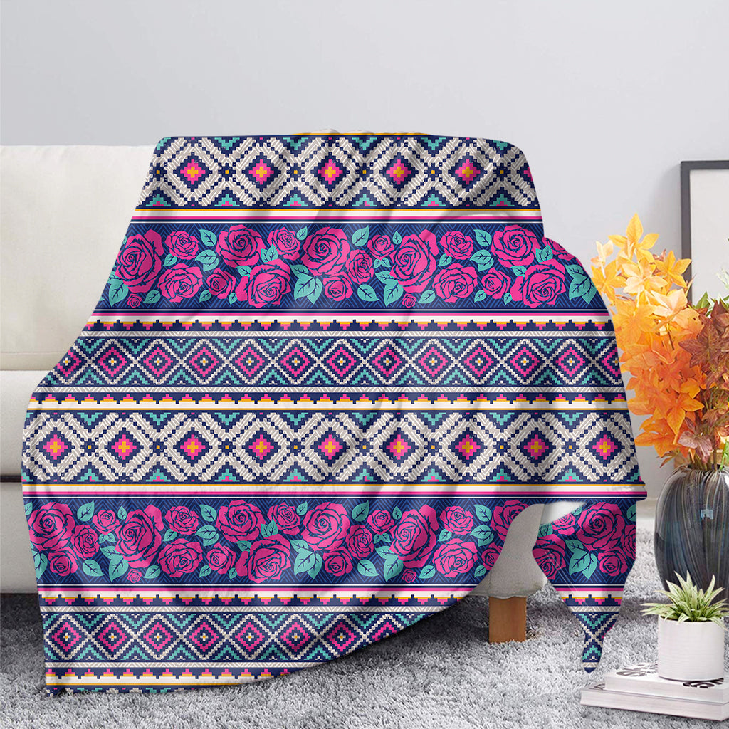 Native Tribal Ethnic Rose Pattern Print Blanket