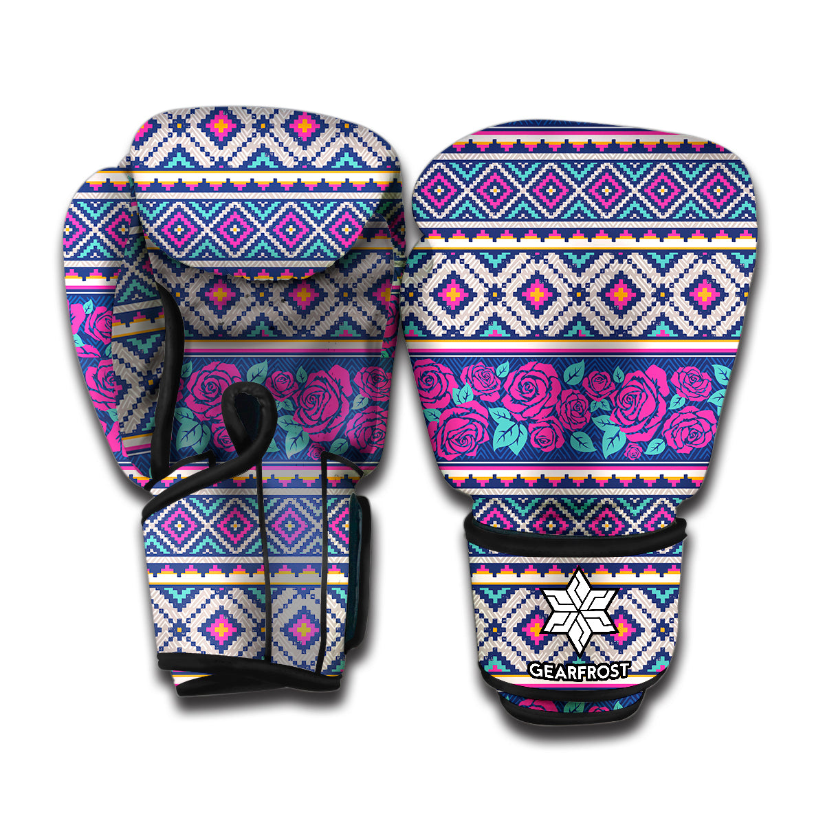 Native Tribal Ethnic Rose Pattern Print Boxing Gloves