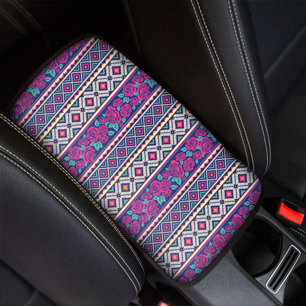 Native Tribal Ethnic Rose Pattern Print Car Center Console Cover