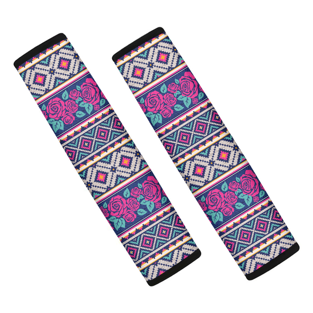 Native Tribal Ethnic Rose Pattern Print Car Seat Belt Covers