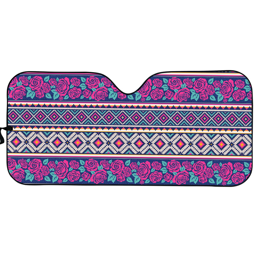 Native Tribal Ethnic Rose Pattern Print Car Sun Shade