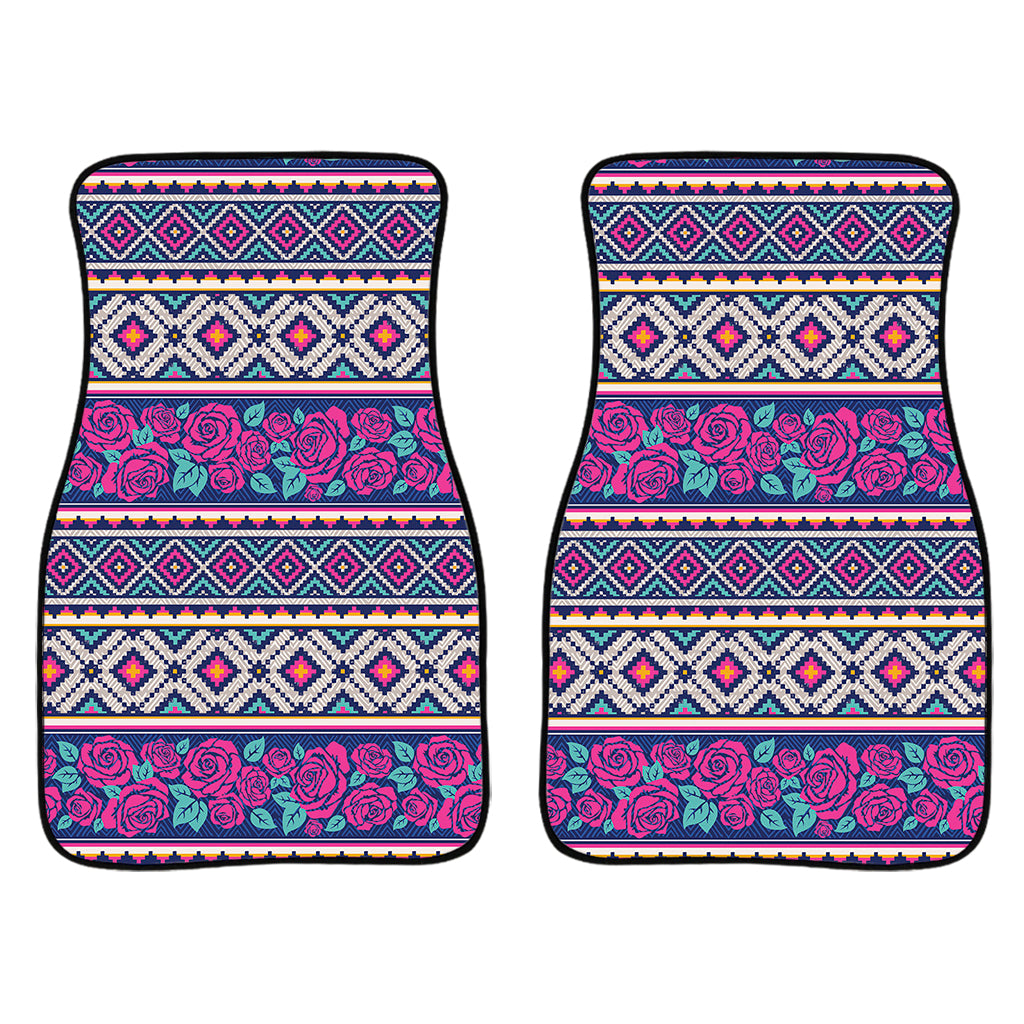 Native Tribal Ethnic Rose Pattern Print Front Car Floor Mats