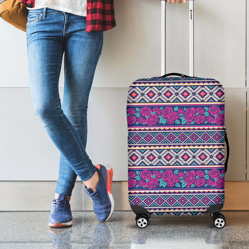 Native Tribal Ethnic Rose Pattern Print Luggage Cover