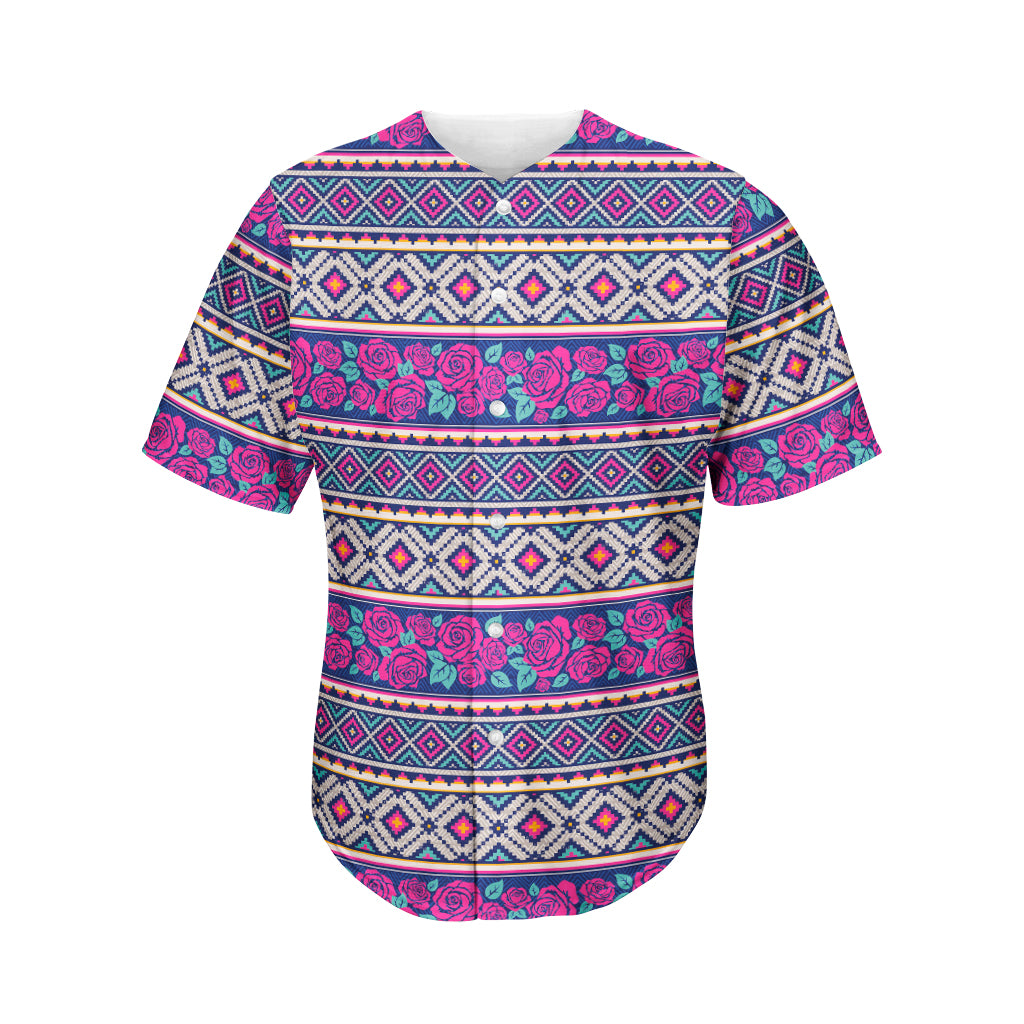 Native Tribal Ethnic Rose Pattern Print Men's Baseball Jersey