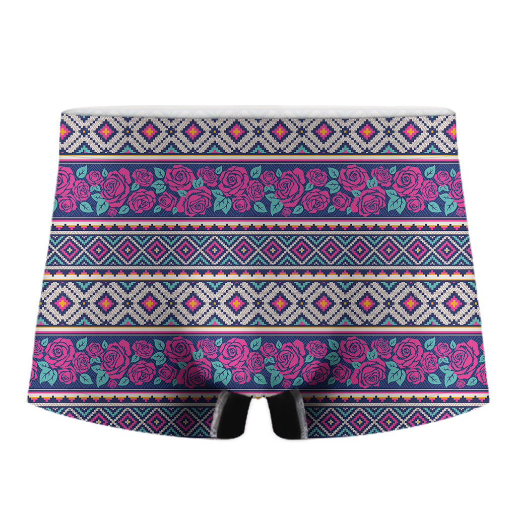 Native Tribal Ethnic Rose Pattern Print Men's Boxer Briefs