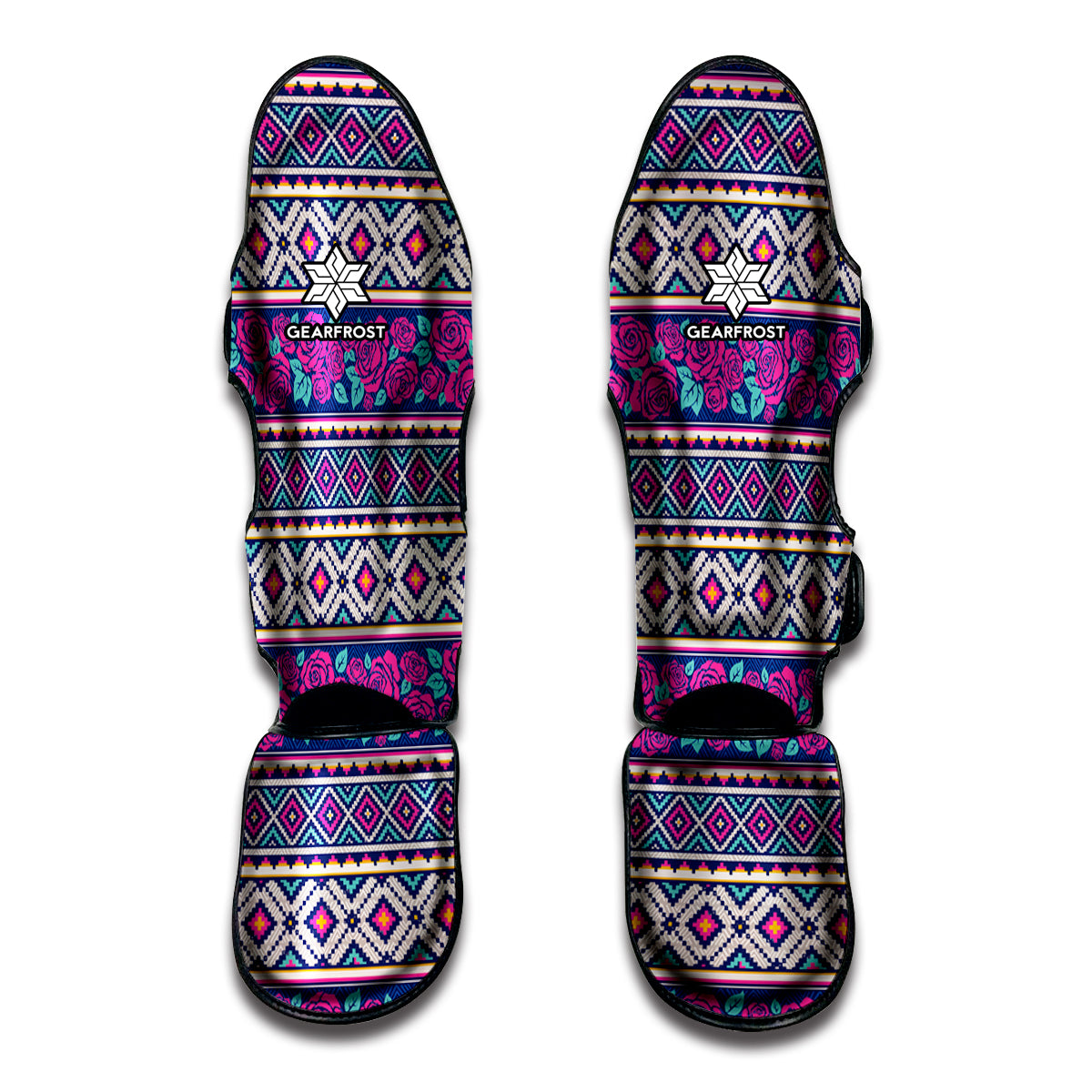 Native Tribal Ethnic Rose Pattern Print Muay Thai Shin Guards