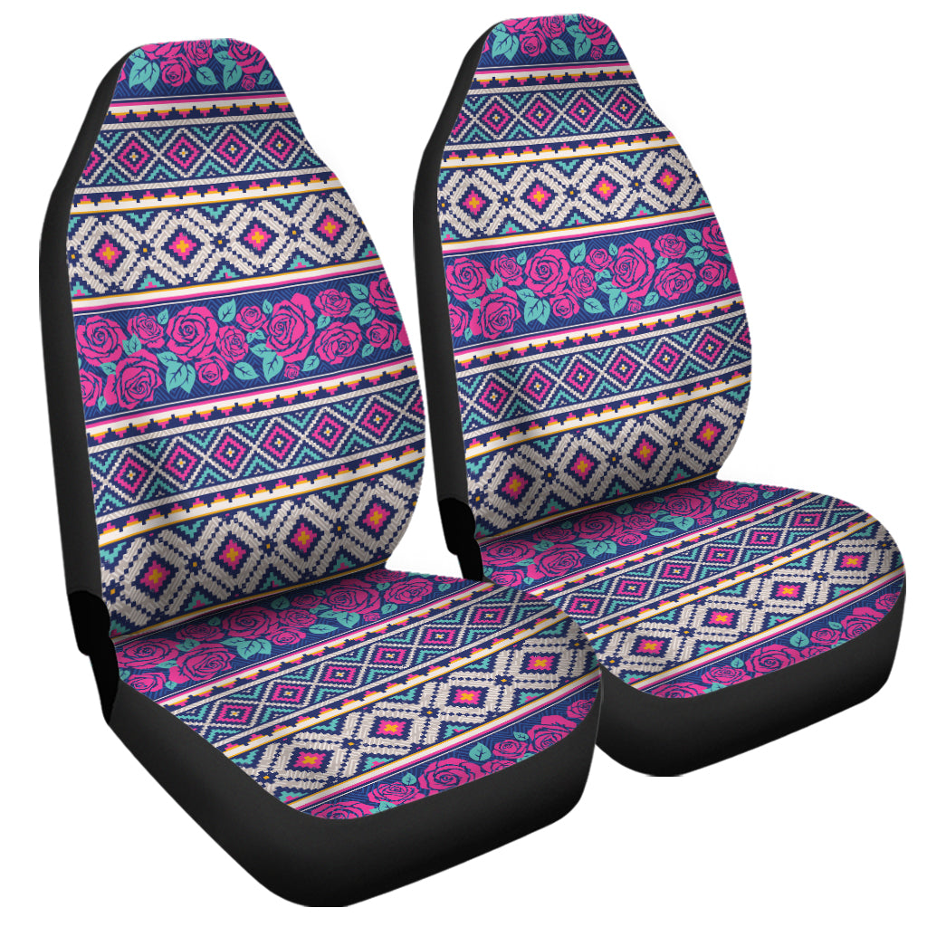 Native Tribal Ethnic Rose Pattern Print Universal Fit Car Seat Covers