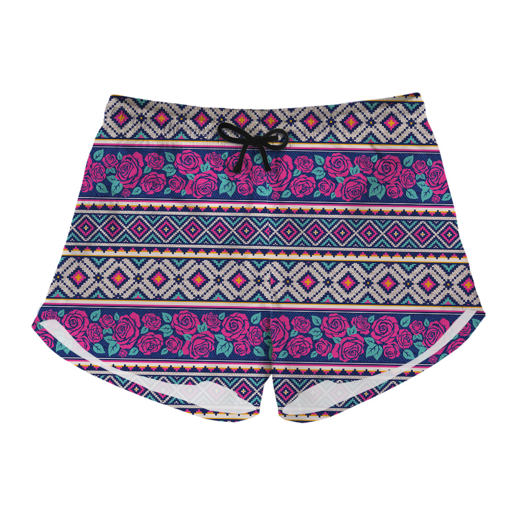 Native Tribal Ethnic Rose Pattern Print Women's Shorts