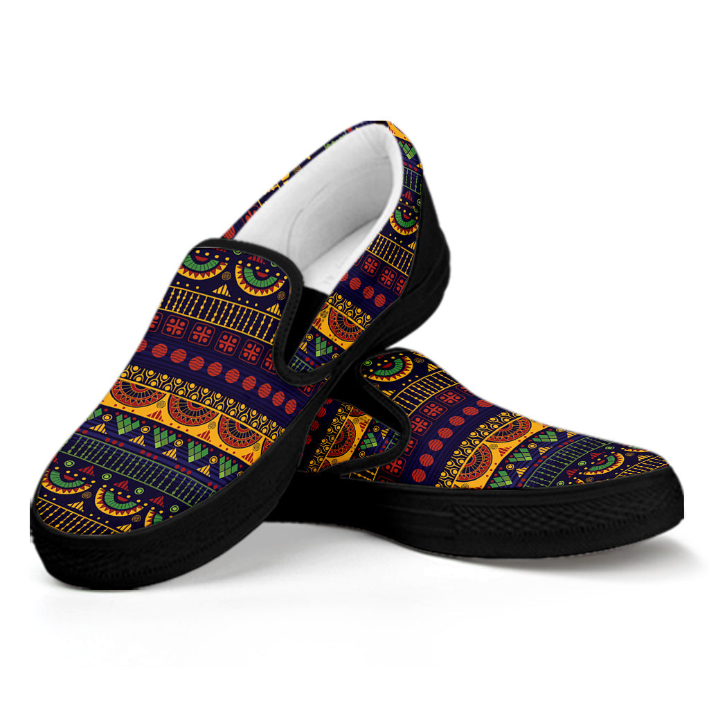 Native Tribal Indian Pattern Print Black Slip On Shoes