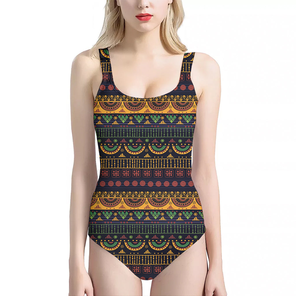 Native Tribal Indian Pattern Print One Piece Halter Neck Swimsuit