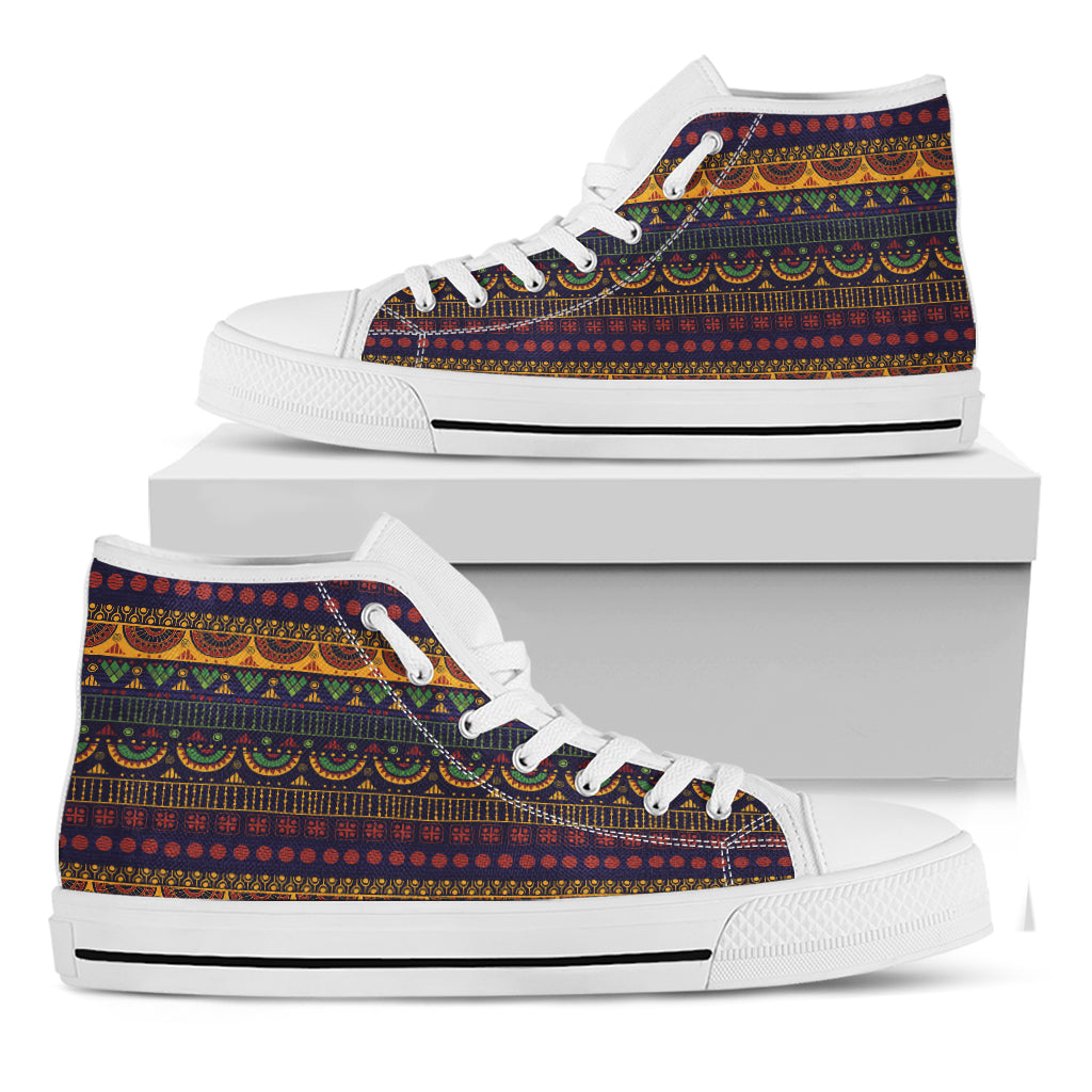 Native Tribal Indian Pattern Print White High Top Shoes