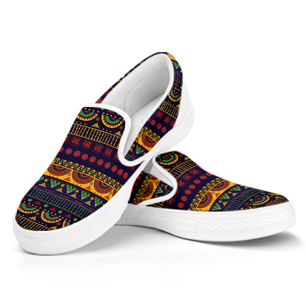 Native Tribal Indian Pattern Print White Slip On Shoes