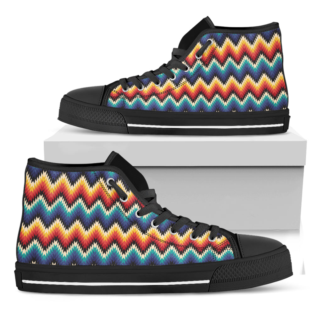 Native Tribal Inspired Pattern Print Black High Top Shoes