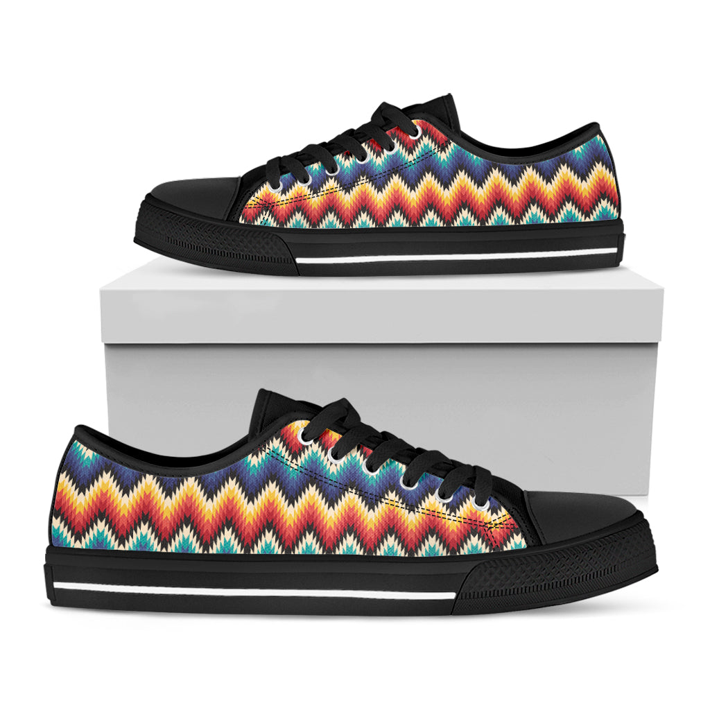 Native Tribal Inspired Pattern Print Black Low Top Shoes