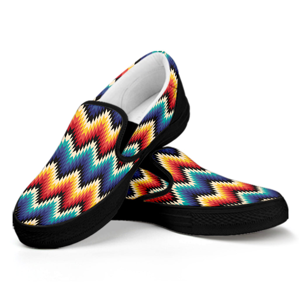 Native Tribal Inspired Pattern Print Black Slip On Shoes