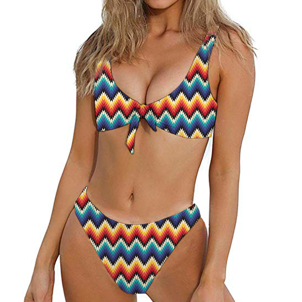 Native Tribal Inspired Pattern Print Front Bow Tie Bikini