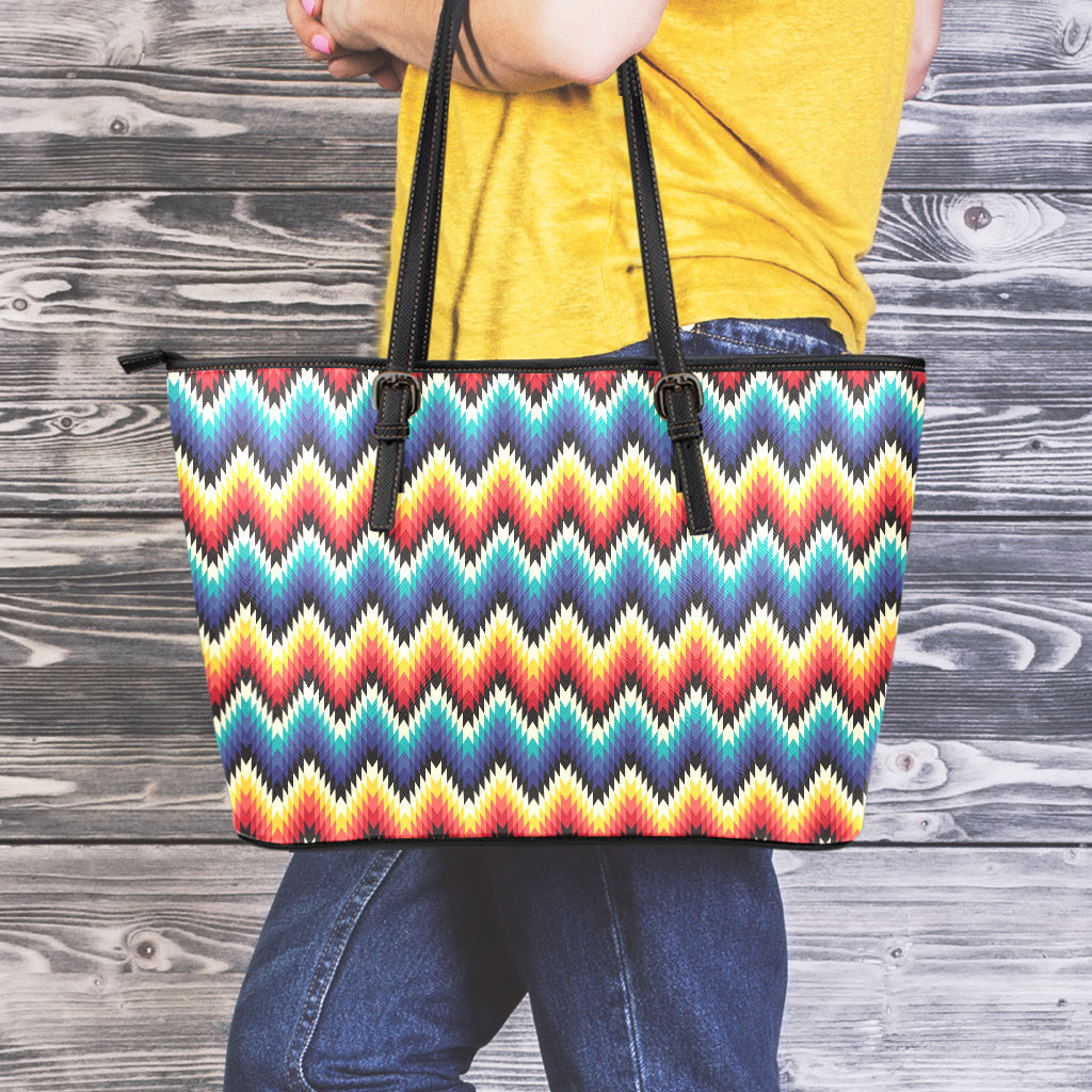 Native Tribal Inspired Pattern Print Leather Tote Bag