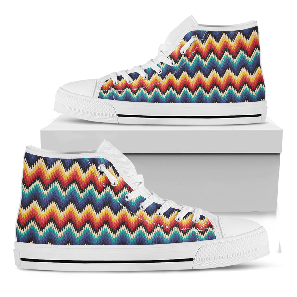 Native Tribal Inspired Pattern Print White High Top Shoes