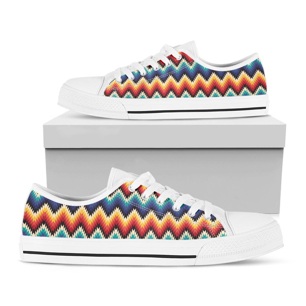 Native Tribal Inspired Pattern Print White Low Top Shoes