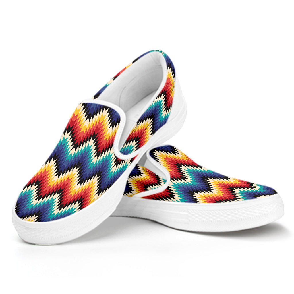 Native Tribal Inspired Pattern Print White Slip On Shoes