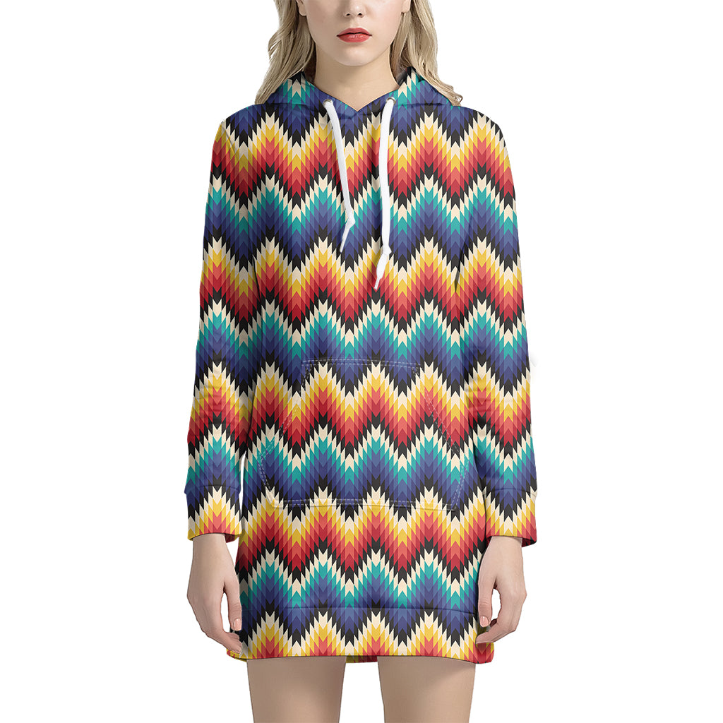 Native Tribal Inspired Pattern Print Women's Pullover Hoodie Dress